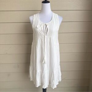 Symphony S White Sleeveless Mini Dress Tassel Tie Front Boho Summer Lined